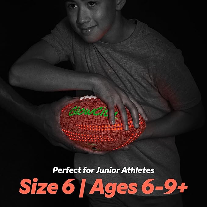 GlowCity Glow in The Dark Football - Size 3/6 Light Up Ball Gifts for Kids, Teens & Adults - Bright Football for Night Outdoor Games - Sports Birthday Gift Ideas for Boys Ages 6 7 8 9 10 11 12 13 14