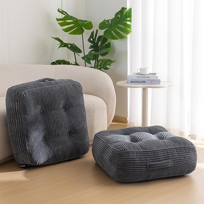 8" Washable Floor Pillow Cushion for Adults, Meditation Cushion Pillow, Large Square Floor Sitting, Removable Tufted Corduroy Cover, for Tatami Living Room or Yoga, 22x22 Inch, 2Pack, Machine Washable