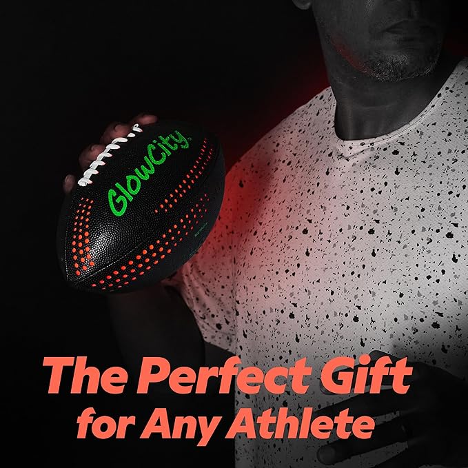 GlowCity Glow in The Dark Football - Size 3/6 Light Up Ball Gifts for Kids, Teens & Adults - Bright Football for Night Outdoor Games - Sports Birthday Gift Ideas for Boys Ages 6 7 8 9 10 11 12 13 14