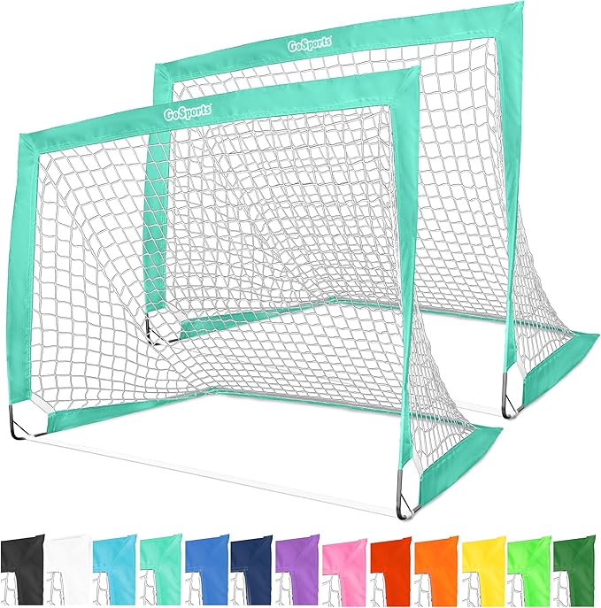 GoSports 4 x 3 ft Portable Soccer Goals for Kids - 13 Colors - Set of 2 Team Tone Pop Up Nets for Backyard