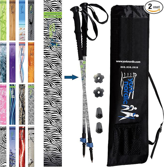 York Nordic Hiking & Walking Poles - Cushion Foam Grips w/Nordic Strap - Lightweight, Adjustable, and Great for Balance -2 Pieces w/Flip Locks, and Travel Bag - Heights 5'4"-6'2"