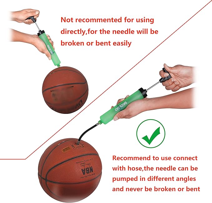 SKOLOO 10" Portable Hand Air Ball Pump Inflator Kit with Needle, Nozzle, Extension Hose for Soccer Basketball Football Volleyball Water Polo Rugby Exercise Sports Ball Balloon Swim Inflatables