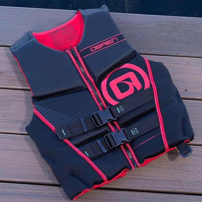 O'Brien Flex V-Back Life Jacket – Coast Guard Approved Adult Life Vest with Flex Fit Design, Lightweight Foam & Front Zip Closure for Watersports, Boating, and Jet Skiing