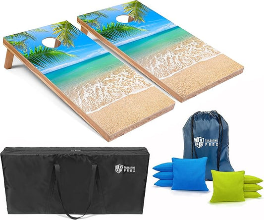 Tailgating Pros Cornhole Board Set w/Bean Bags and Carrying Case - 4'x2' Corn Hole Toss - Tournament and Lightweight Options - Optional LED Lights