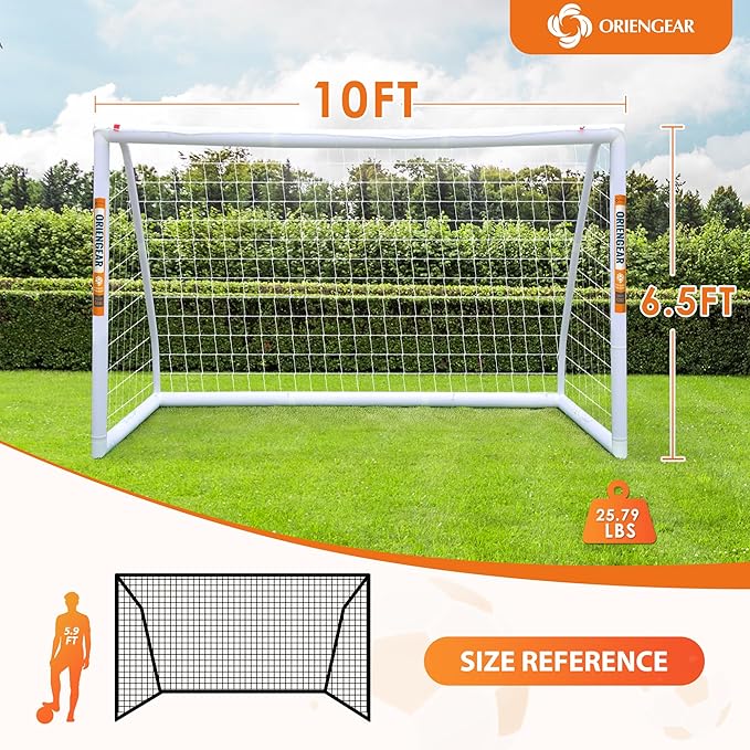ORIENGEAR Soccer Goal, 12x6/10x6.5/8x6/6x4 Full Size Soccer Goals for Backyard, Soccer Net with Training Discs, Portable Soccer Goal for Kids and Adults with 1 Carry Bag, Porterias De Futbol