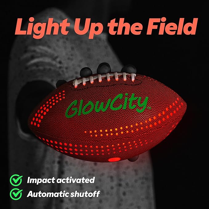 GlowCity Glow in The Dark Football - Size 3/6 Light Up Ball Gifts for Kids, Teens & Adults - Bright Football for Night Outdoor Games - Sports Birthday Gift Ideas for Boys Ages 6 7 8 9 10 11 12 13 14
