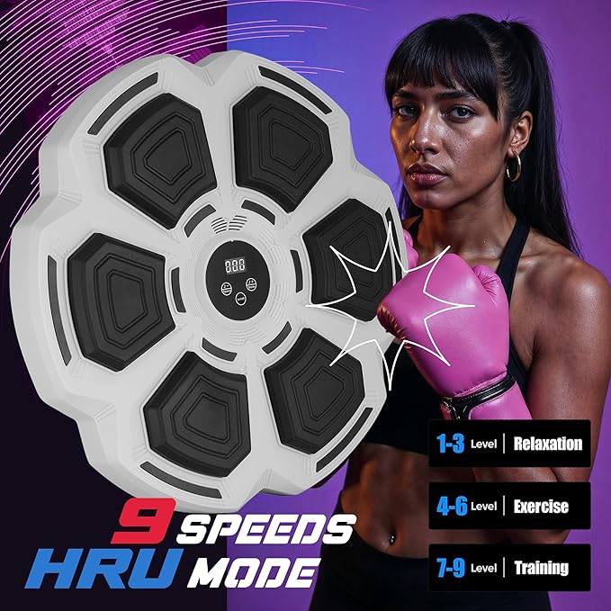 PHYLOKS™ Music Boxing Machine with Gloves, 9 Speeds & 9 Modes, Bring The Boxing Arena Home with Smart Reflex Lights, Music Punching Trainer for Home Fitness & Fun