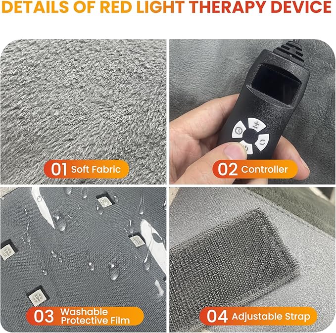 Red Infrared Light Device for Back: Neck Shoulder Body Pain Relief, Electric Heated Red Light Therapy Device, 660nm&850nm Dual-chip LED Wrap Pad Muscle Relaxing for Women Men at Home 6 Timers Auto‑Off