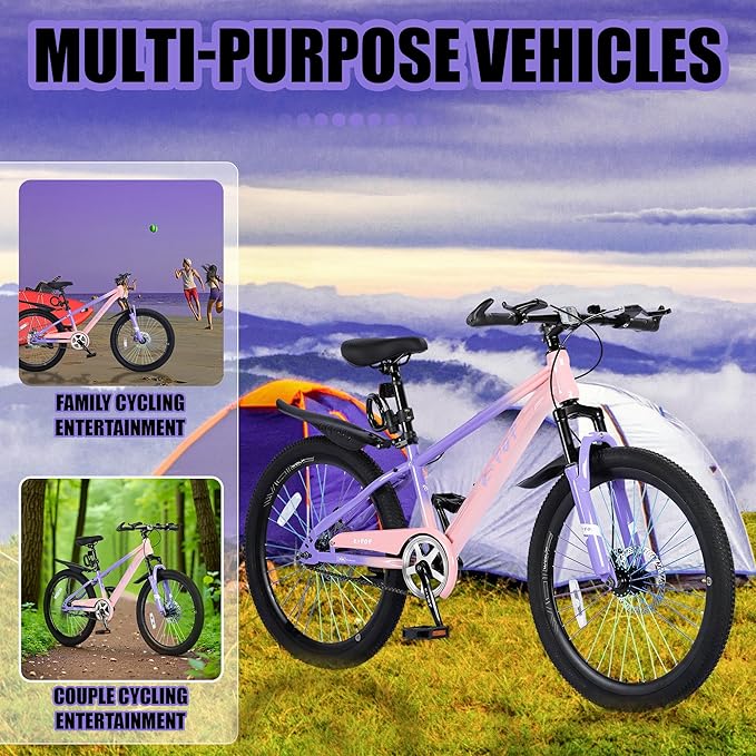 20/24 Inch Mountain Bike for Kids, Girls Boys Bikes Ages 8-12, Single Speed Mountain Bicycle with Suspension Fork, 20/24 Inch Bike Boys Girls Bicycles with Front and Rear Disc Brakes