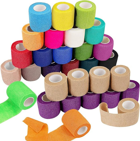 BQTQ 30 Rolls Self Adhesive Bandage Wrap 2 inch Self Adherent Wrap Tape Breathable Athletic Tape Stretch Sports Wrap Self Adhesive Wrap for Wrist Ankle Swelling Sprains(Rainbow Color)