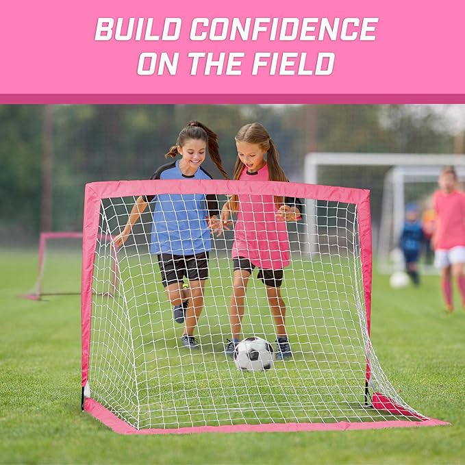 GoSports 4 x 3 ft Portable Soccer Goals for Kids - 13 Colors - Set of 2 Team Tone Pop Up Nets for Backyard