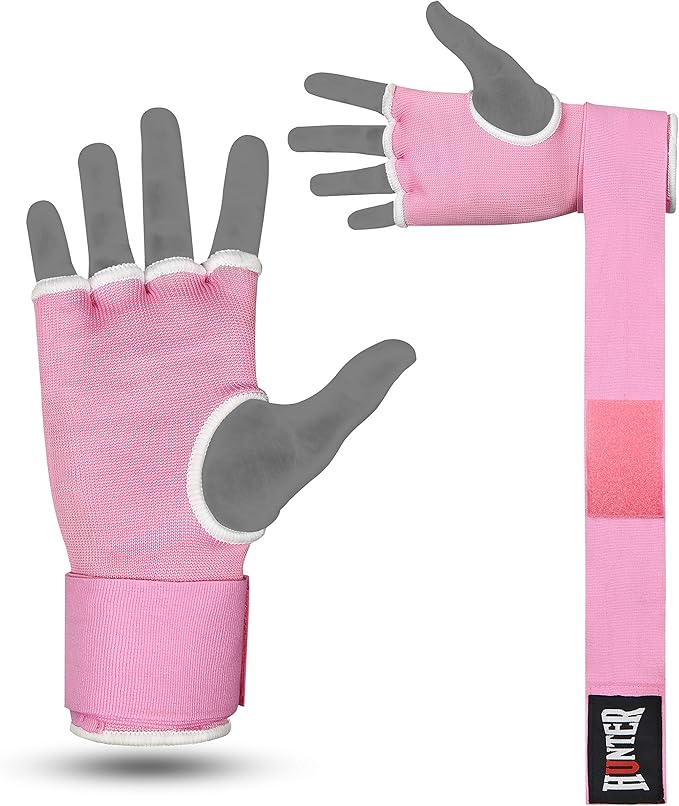 HUNTER Gel Padded Inner Gloves with Hand Wraps for Boxing, Quick Elastic Training Wraps for Men & Women, Muay Thai MMA Kickboxing Martial Arts Knuckle Wrist Protector (Pair)