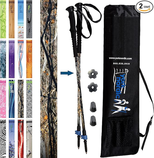 York Nordic Hiking & Walking Poles - Cushion Foam Grips w/Nordic Strap - Lightweight, Adjustable, and Great for Balance -2 Pieces w/Flip Locks, and Travel Bag - Heights 5'4"-6'2"
