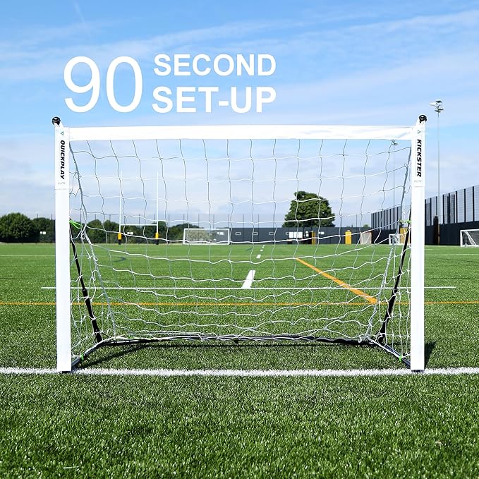 QUICKPLAY Kickster Elite Portable Soccer Goal | Integrated Weighted Base for Training on Turf, Hard Floors or Grass | Sizes 5x3', 6x4', 12x6', 16x7', & 3x2M [Single Goal]