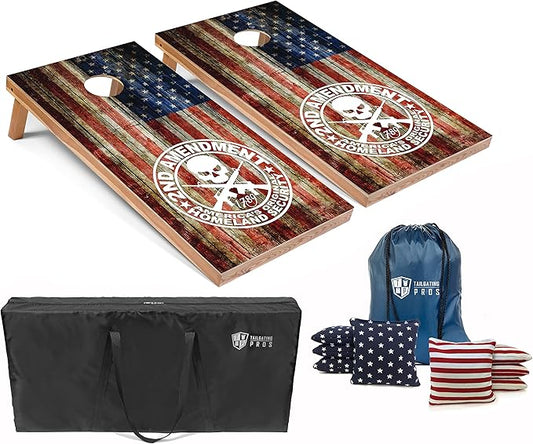 Tailgating Pros American Themed Lightweight Corn Hole Board Set w/Multicolored Built-in LED Lights, Bean Bags and Carrying Case - 4'x2' Cornhole Toss