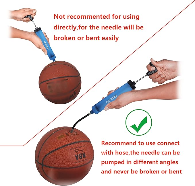 SKOLOO 10" Portable Hand Air Ball Pump Inflator Kit with Needle, Nozzle, Extension Hose for Soccer Basketball Football Volleyball Water Polo Rugby Exercise Sports Ball Balloon Swim Inflatables
