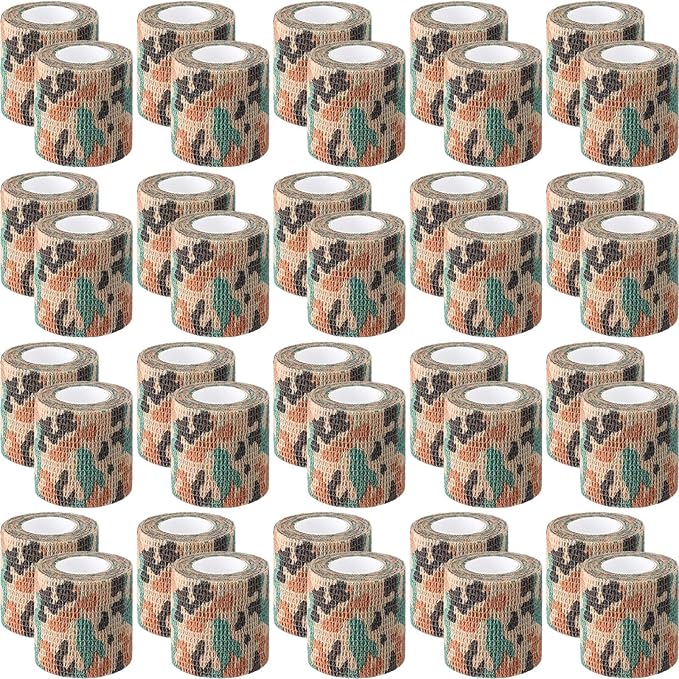 Treela 48 Pack Self Adhesive Wrap Bandage Bulk, 2 Inches X 5 Yards Self Adherent Cohesive Bandage Elastic Athletic Tape Breathable Wound Tape for Stretch Athletic Sports Wrist Ankle(Green Camo)