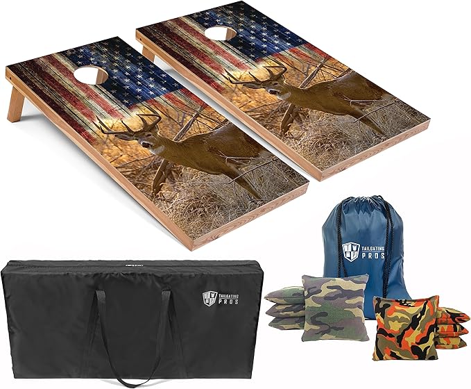Tailgating Pros Cornhole Board Set w/Bean Bags and Carrying Case - 4'x2' Corn Hole Toss - Tournament and Lightweight Options - Optional LED Lights
