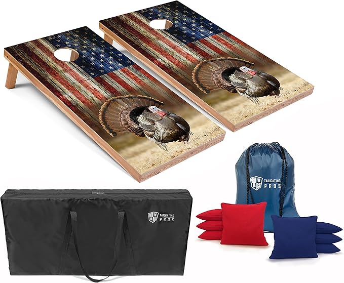 Tailgating Pros Cornhole Board Set w/Bean Bags and Carrying Case - 4'x2' Corn Hole Toss - Tournament and Lightweight Options - Optional LED Lights