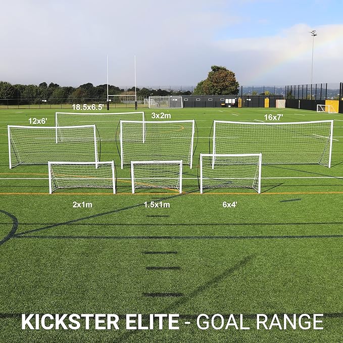 QUICKPLAY Kickster Elite Portable Soccer Goal | Integrated Weighted Base for Training on Turf, Hard Floors or Grass | Sizes 5x3', 6x4', 12x6', 16x7', & 3x2M [Single Goal]