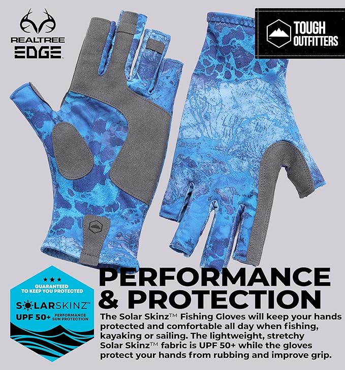 Tough Outdoors UV Fishing Gloves - Fingerless, Kayaking & Sailing - UPF 50+ Sun Protection
