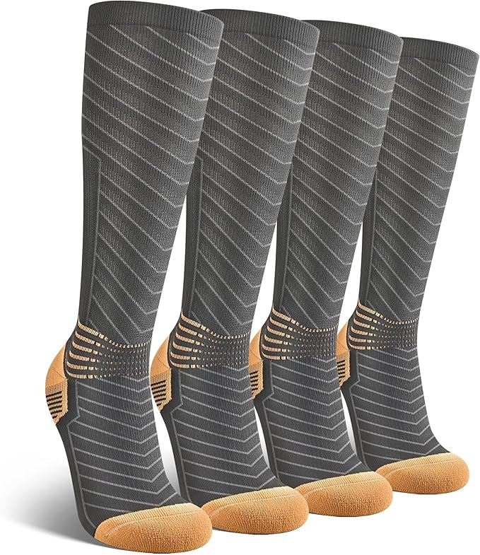 IRAMY Copper Compression Socks for Men Women 15-20 mmHg Ankle Support V-Shape Gradient Compression Coolmax Wicking Knee High Socks