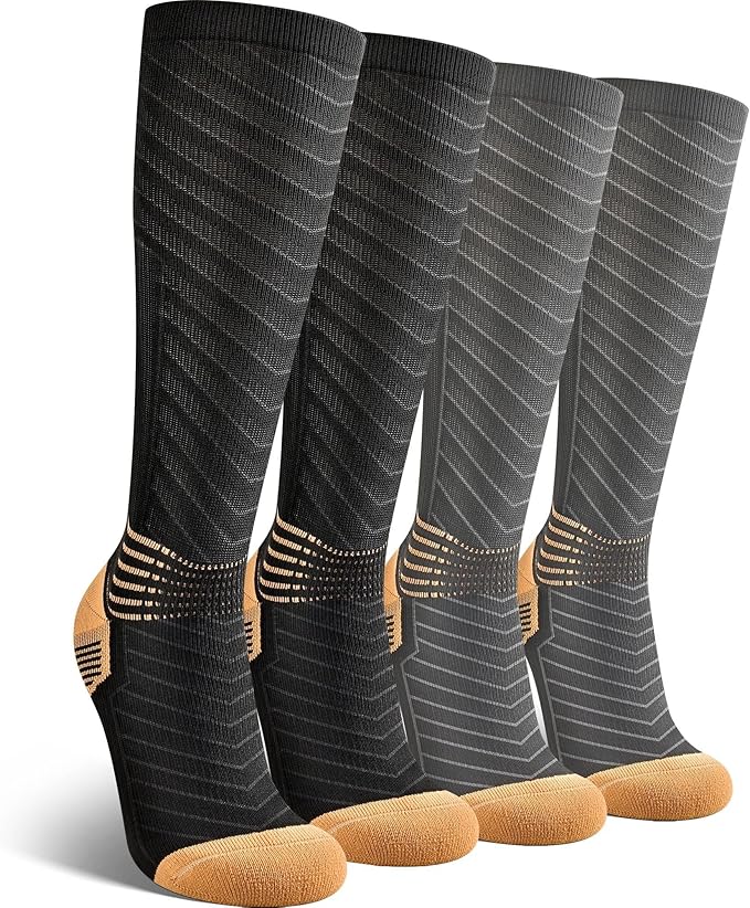 IRAMY Copper Compression Socks for Men Women 15-20 mmHg Ankle Support V-Shape Gradient Compression Coolmax Wicking Knee High Socks