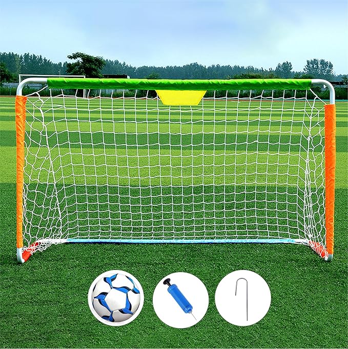 Kids Soccer Goal, Steel Frame Soccer Goal for Backyard - Portable Soccer Net for Kids with Size 2 PU Leather Soccer Ball and Air Pump, Soccer Gifts for Boys Girls