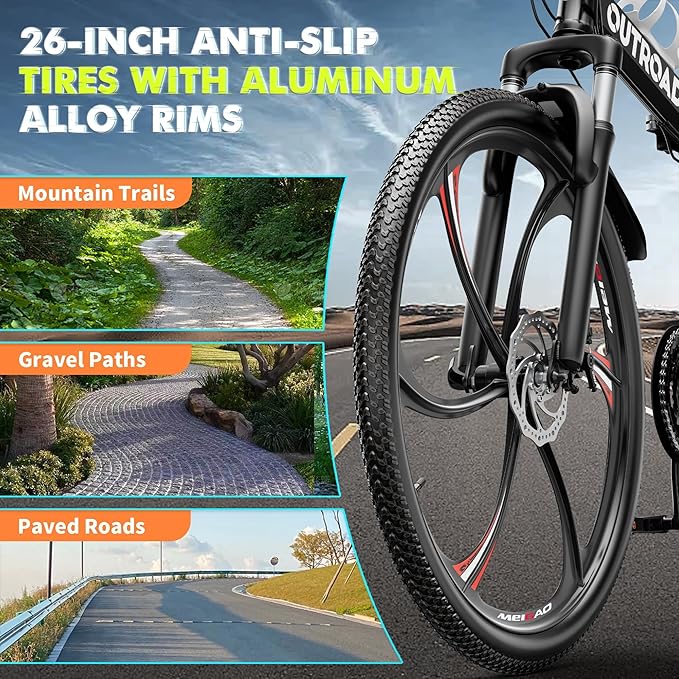 26 inch Folding Mountain Bike, Carbon Steel Frame and 21 Speed, Double Disc Brake and Dual Suspension Folding Bike for Adults/Men/Women, Easy Assembly Bicycle(Black/Green/Orange)