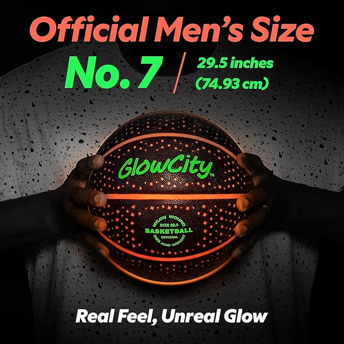 GlowCity Glow in The Dark Basketball - Sizes 5, 6, 7 Light Up Ball for Kids, Teens & Adults - Red Glow for Outdoor Games - Sports Birthday Gifts Ideas for Boys Ages 6 7 8 9 10 11 12 13 14