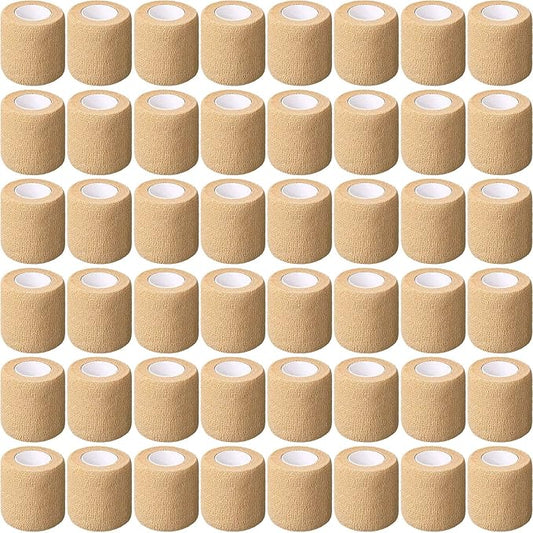 Treela 64 Pack 2" x 5 Yards Self Adhesive Cohesive Bandage Wraps, Elastic Breathable Athletic Tape, Flexible Self Adherent Bandage Rolls for Wrist, Ankle, Fingers, Sports & Pets (Beige)