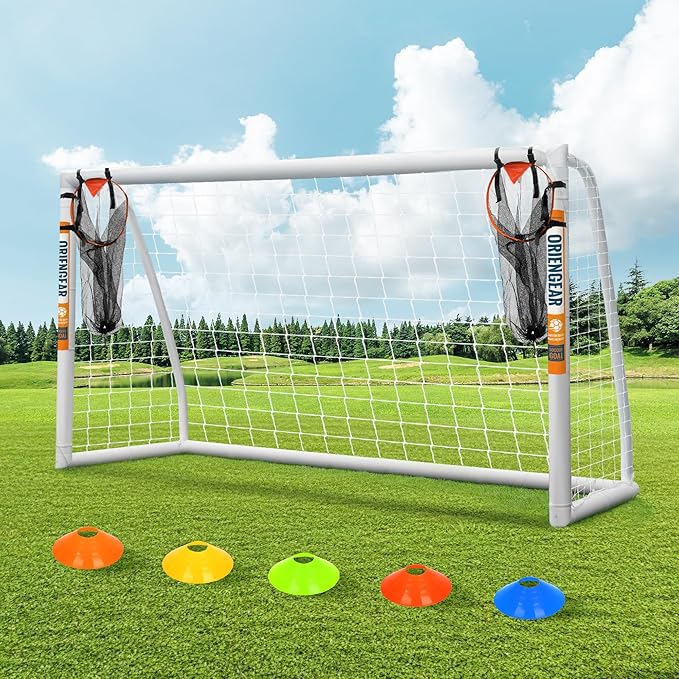 ORIENGEAR Soccer Goal, 12x6/10x6.5/8x6/6x4 Full Size Soccer Goals for Backyard, Soccer Net with Training Discs, Portable Soccer Goal for Kids and Adults with 1 Carry Bag, Porterias De Futbol