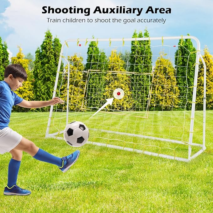 Goplus 6FT x4FT Soccer Net, 2 in 1 Soccer Rebounder Soccer Goal w/Shooting Auxiliary Area, 5 Adjustable Angles, Kids Youth Teens Soccer Practice Training Equipment for Backyard