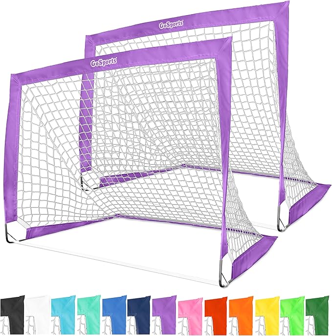 GoSports 4 x 3 ft Portable Soccer Goals for Kids - 13 Colors - Set of 2 Team Tone Pop Up Nets for Backyard