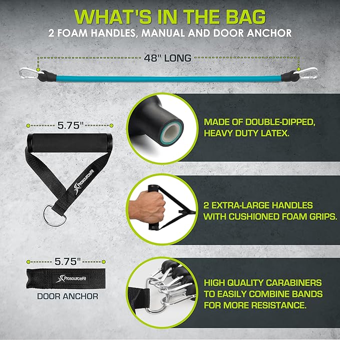 ProsourceFit Single Stackable Resistance Bands with Door Anchor and Exercise Guide, 8-12 LB, Heavy Duty Fitness Tube for Full-Body Exercises and Home Workouts