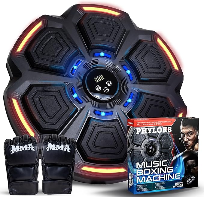 PHYLOKS™ Music Boxing Machine with Gloves, 9 Speeds & 9 Modes, Bring The Boxing Arena Home with Smart Reflex Lights, Music Punching Trainer for Home Fitness & Fun