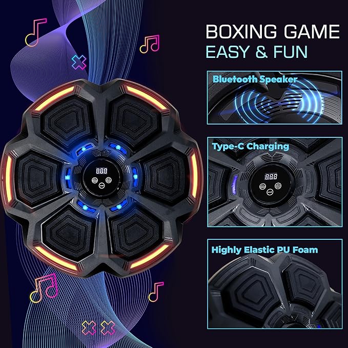 PHYLOKS™ Music Boxing Machine with Gloves, 9 Speeds & 9 Modes, Bring The Boxing Arena Home with Smart Reflex Lights, Music Punching Trainer for Home Fitness & Fun