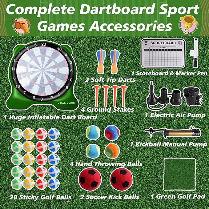 UBALANCE Giant Inflatable Dart Board for Adults, 6ft Outdoor Yard Games with 26 Sticky Balls, Soccer Tennis Golf Fun, Carnival Backyard Party & Lawn Sports