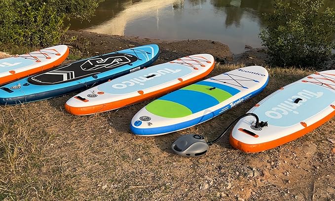 Tuomico 25PSI Paddle Board Pump Electric Portable Sup Air Pump-14.8V Rechargeable Battery Powered, 4 Mins Blow up, Auto-Off for Inflatable Paddleboard Kayak Boat Kite Wing