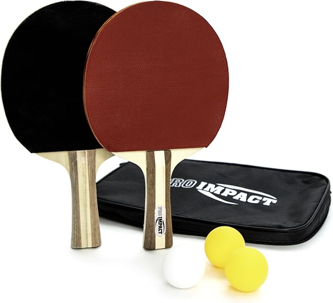 Pro Impact Ping Pong Set – 2 Professional Wooden Paddles, 3 Table Tennis Balls & Carry Case – Indoor/Outdoor Racket Kit for Beginner & Intermediate Players, Kids & Adults