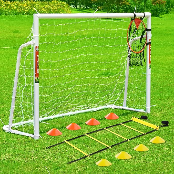 Soccer Goal 12x6,10x6.5, 8x6, 6x4FT Soccer Goals for Backyard Metal Soccer Goals for Kids Youth Adults Large Outdoor 2" Steel Soccer Goal Post Frame with Soccer Net Target Net Portable Agility Ladder