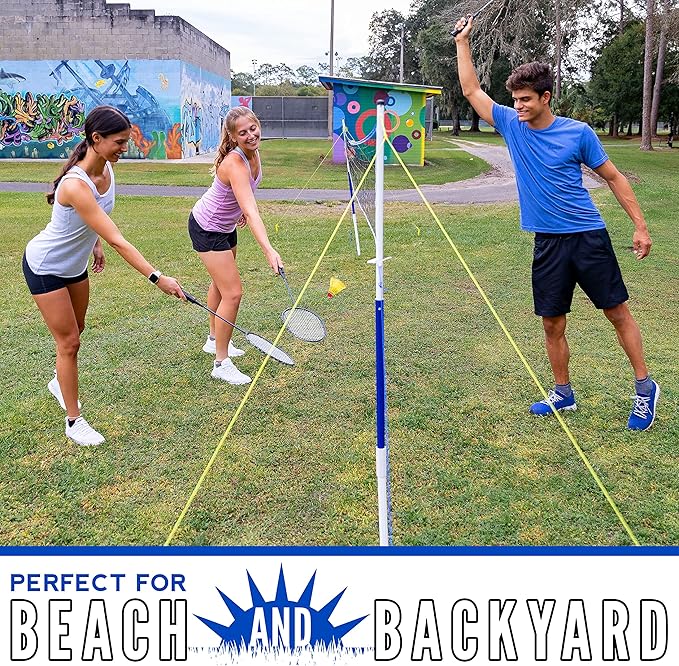 Franklin Sports Portable Badminton Set - Adult and Kids Badminton Net - Perfect Backyard/Lawn Game - Includes 4 Racquets - Recreational