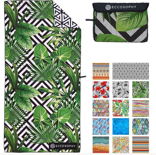 ECCOSOPHY Microfiber Beach Towel - Sand Free Towels are Quick Dry, Light Weight, Super Absorbent - Perfect Pool, Travel, Cruise, Camping Essentials - Oversized Extra Large for Adults 71x35 in