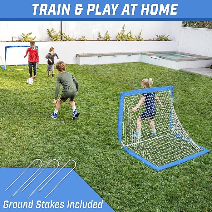 GoSports 4 x 3 ft Portable Soccer Goals for Kids - 13 Colors - Set of 2 Team Tone Pop Up Nets for Backyard