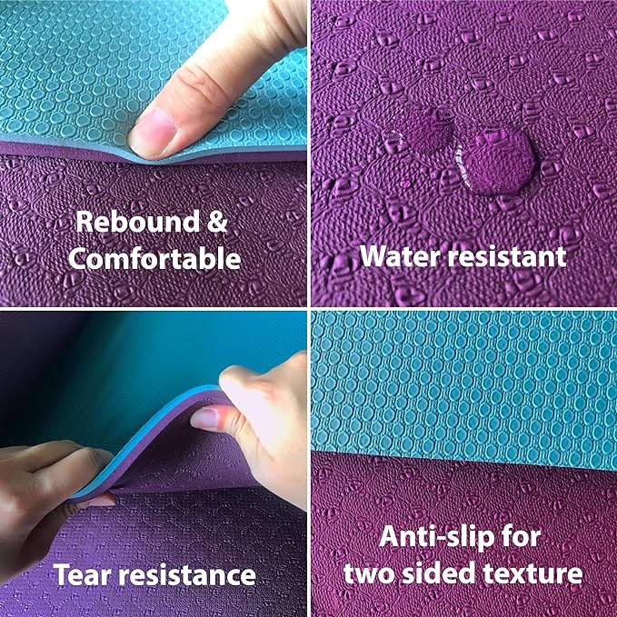 Extra Thick Exercise Yoga Mat with Strap - 2/5 Inch (10MM), Non-Slip Workout Mat for Yoga, Pilates, and Floor Exercises