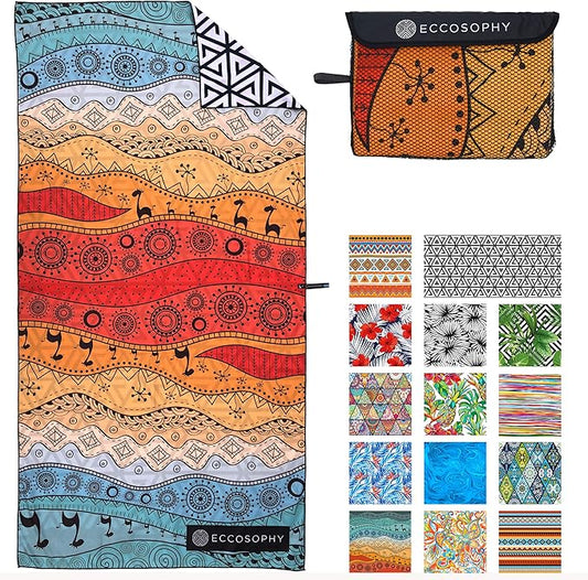 ECCOSOPHY Microfiber Beach Towel - Sand Free Towels are Quick Dry, Light Weight, Super Absorbent - Perfect Pool, Travel, Cruise, Camping Essentials - Oversized Extra Large for Adults 71x35 in