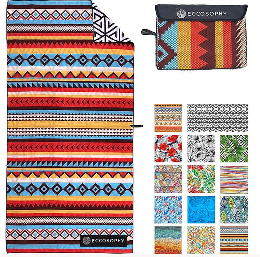ECCOSOPHY Microfiber Beach Towel - Sand Free Towels are Quick Dry, Light Weight, Super Absorbent - Perfect Pool, Travel, Cruise, Camping Essentials - Oversized Extra Large for Adults 71x35 in