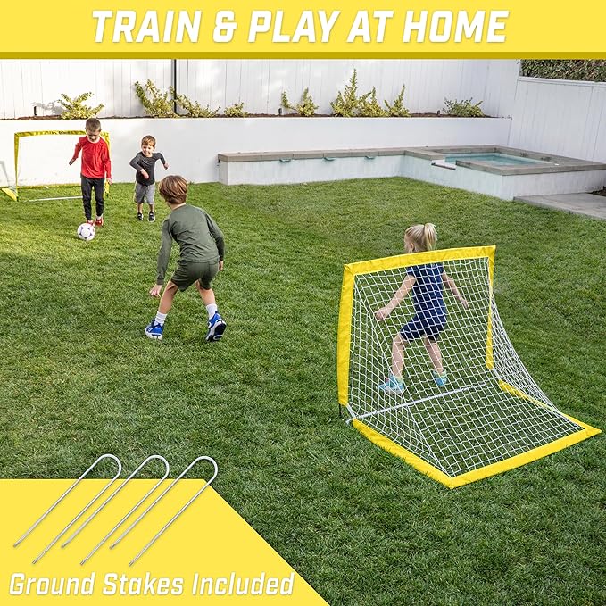GoSports 4 x 3 ft Portable Soccer Goals for Kids - 13 Colors - Set of 2 Team Tone Pop Up Nets for Backyard